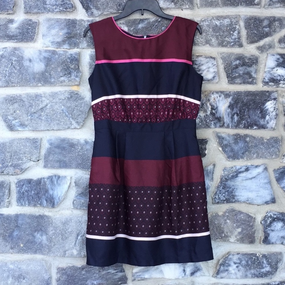 LOFT Burgundy & Navy Colorblock Zip Front Dress